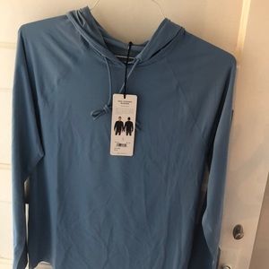ALO Yoga Idol Hooded Runner in Toluca Blue. Size Small. Never worn with tags on.